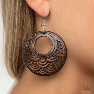 Brown Round & Scalloped Stencil Earrings
